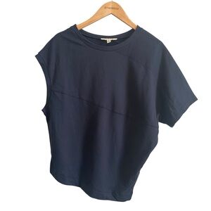 Sydney Navy Mid Weight Asymmetric Sleeve Elevated Basic Pima Cotton Size Small